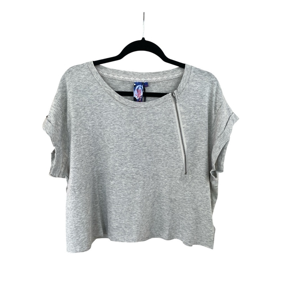 T-Shirt Jack by BB Dakota Size L Gray Cropped Zipper Detail 100% Cotton NWT